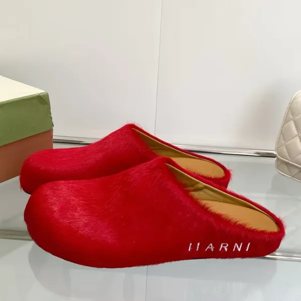 Marni Fur Mule Red Slippers - 1