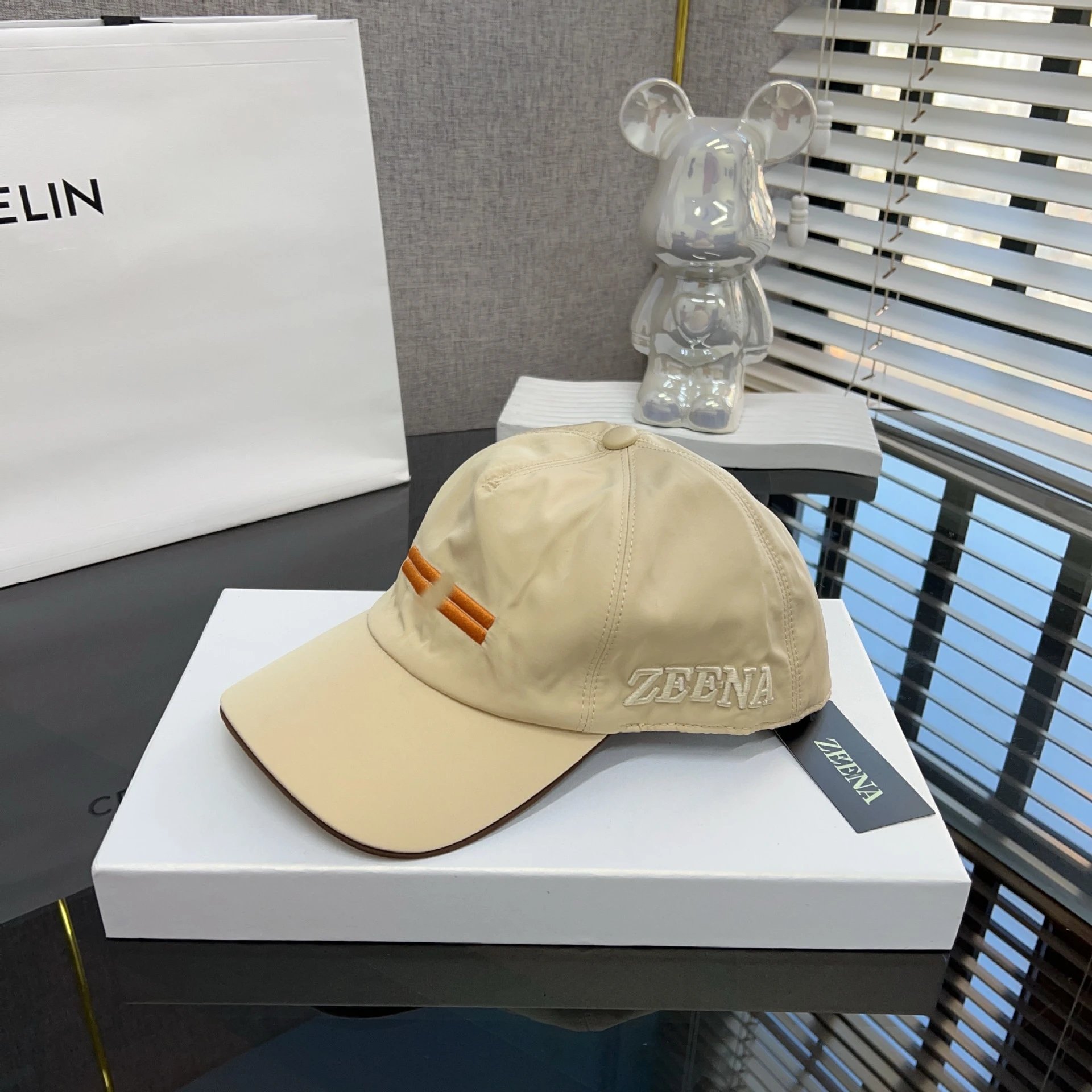 Zegna Baseball Cap Navy with Orange Stripe - 5