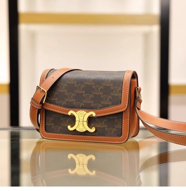 Celine Triomphe Medium Brown Monogram Crossbody Bag - 2