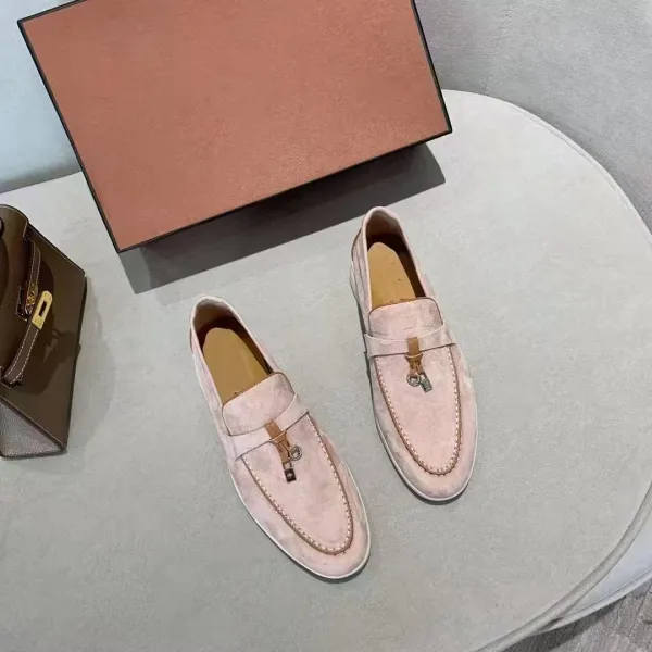 Hermès Loafers Pink Suede with Padlock Detail Loafers - 1