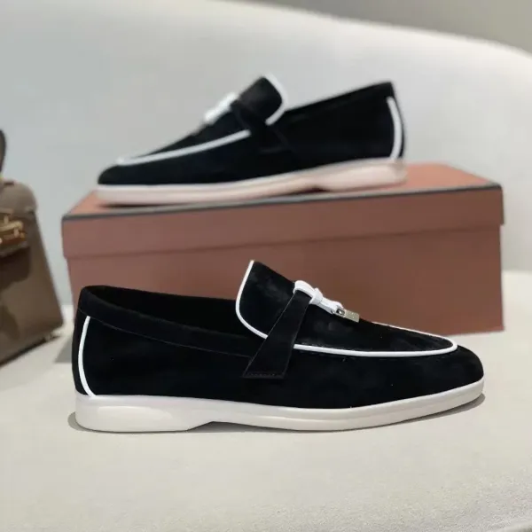 Hogan H222 Loafer Black Suede with White Trim Loafers - 1