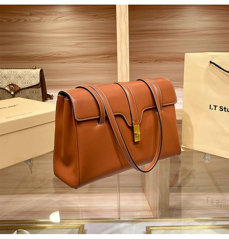Design I.T Studio.HK Structured Leather Shoulder Bag Cognac Shoulder Bags - 18