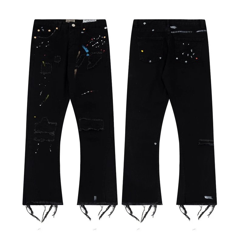 Gallery Dept Distressed Paint-Splatter Black Denim Shorts - 9