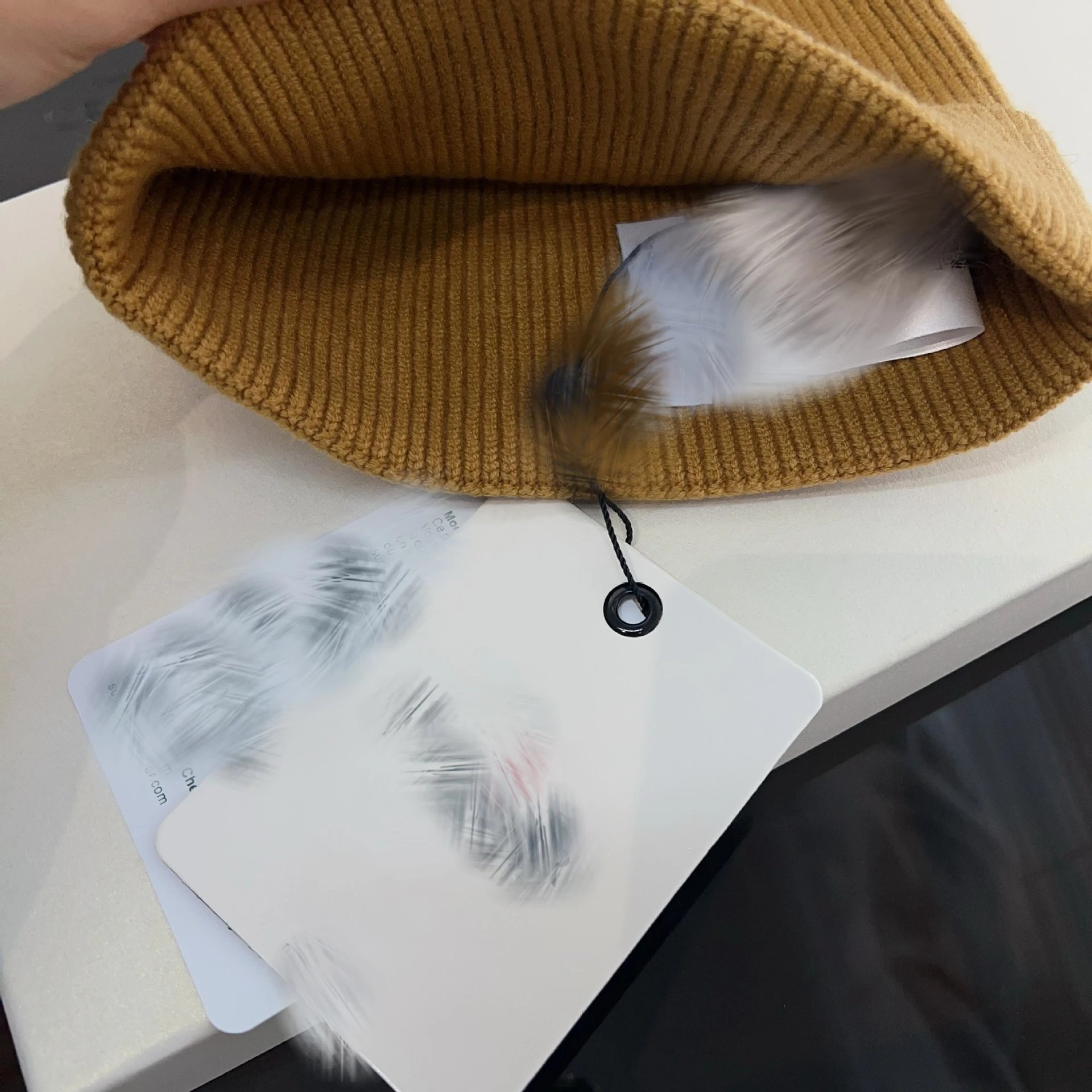 Celine Knit Beanie with Fur Patch Black - 7