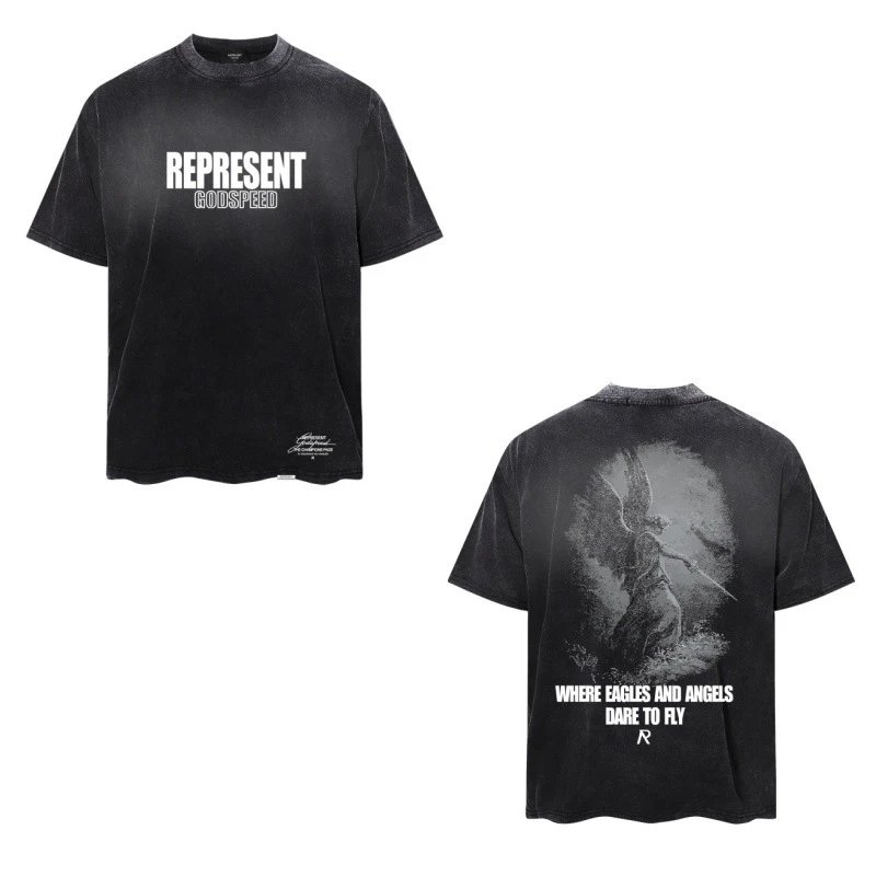 Represent Godspeed Where Eagles and Angels Dare to Fly Black Washed T-Shirt - 1