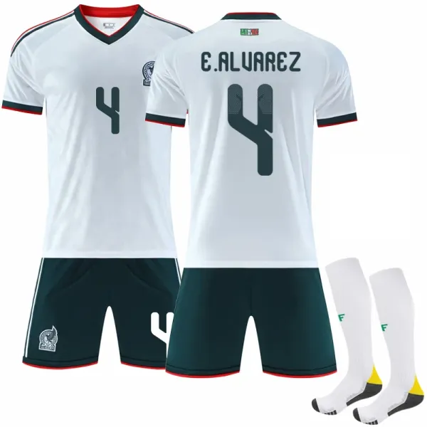 Design Mexico National Team H. Lozano #22 Away Jersey Set White / Green Jersey - 8