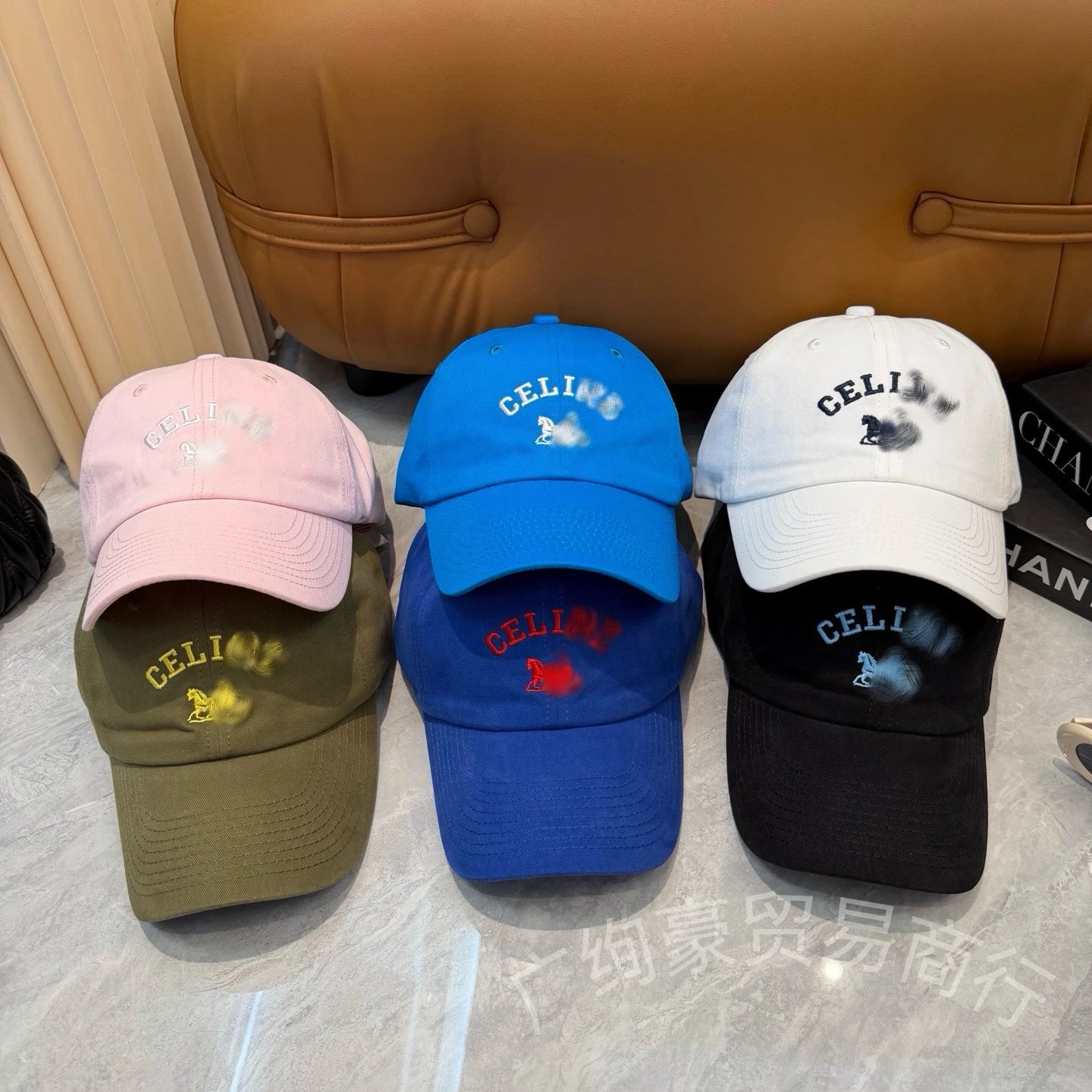 Celine Embroidered Logo Baseball Cap Blue - 5
