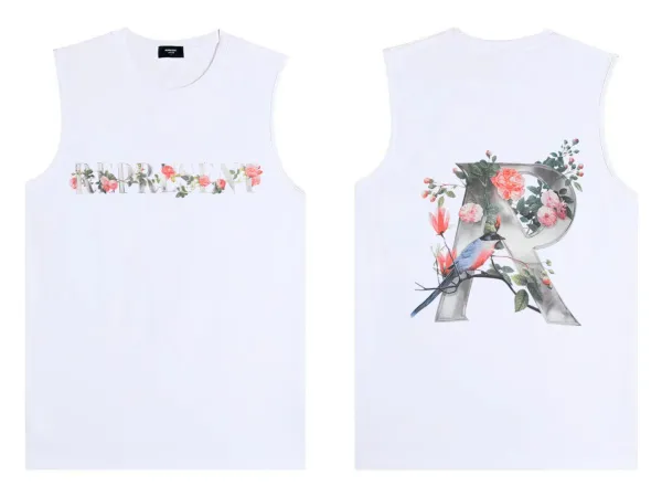 Represent Floral Embroidered 'R' Sleeveless Vest White Vest Top - 1