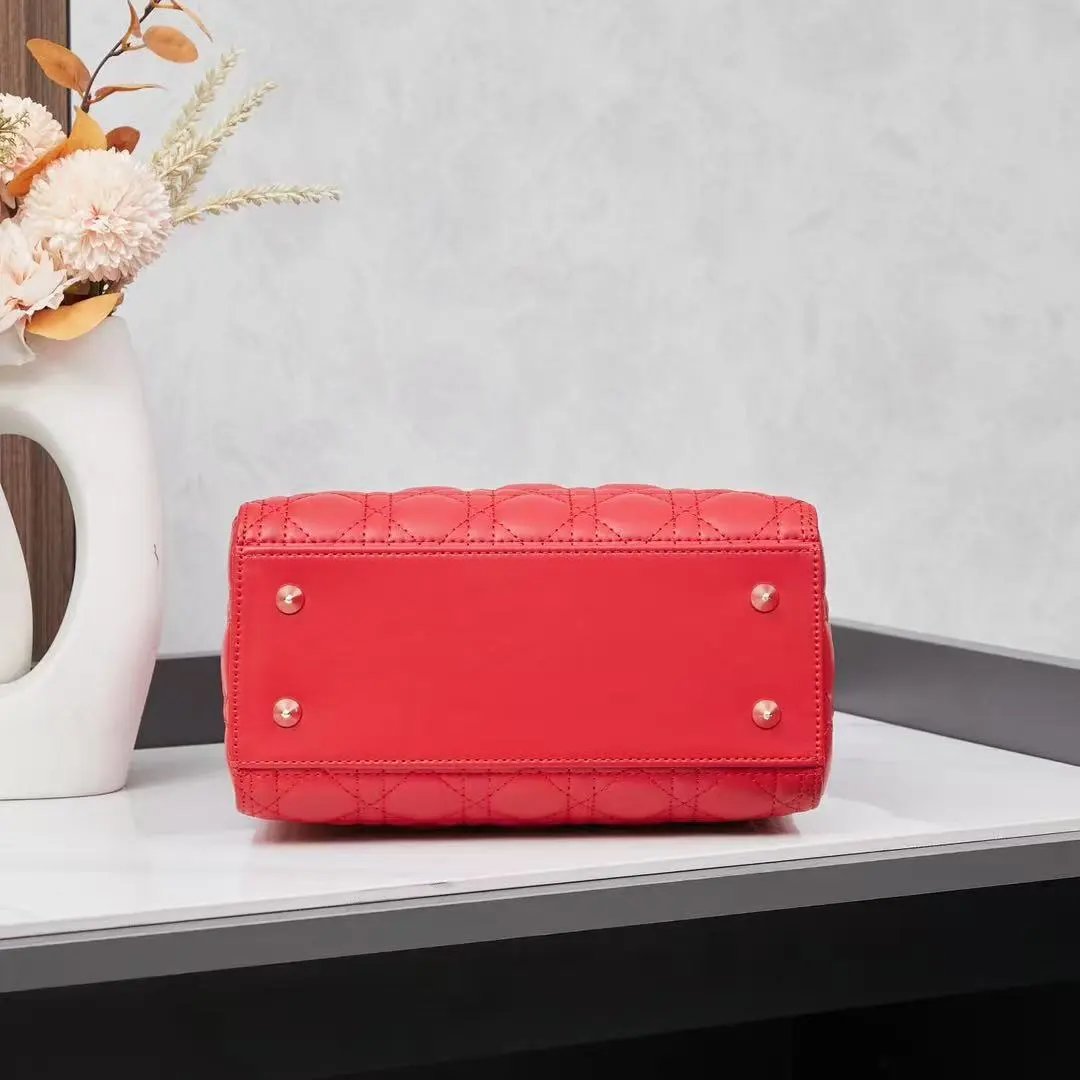 Dior Lady Dior Mini Red Quilted Leather Handbag - 5