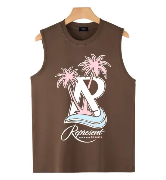 Represent Resorts Palm Tree Graphic Brown Sleeveless Vest Vest Top - 1