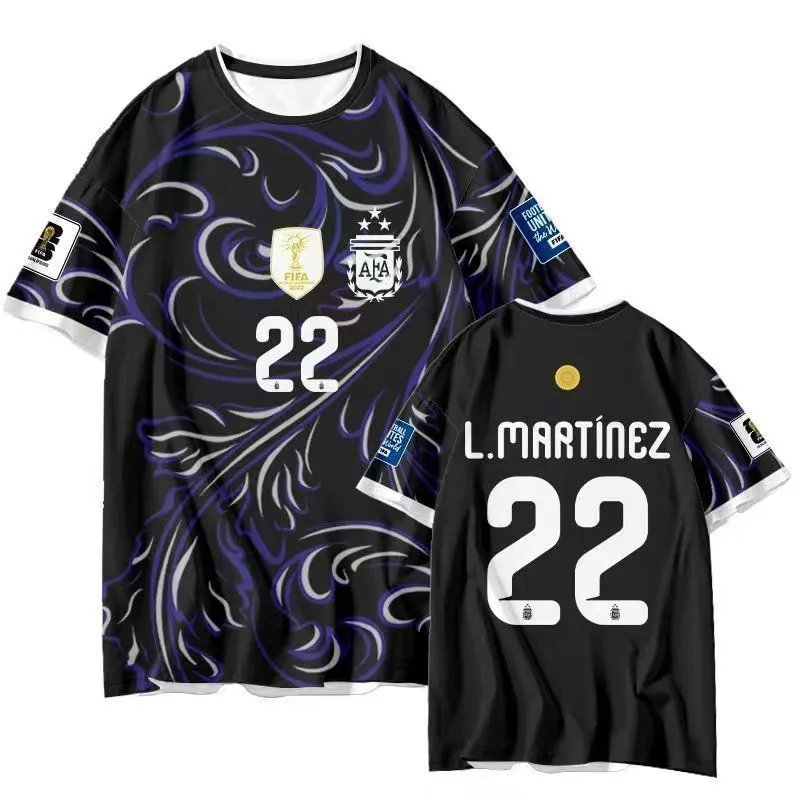 AFA Argentina National Team L. Martínez #22 Home Jersey Blue and White Striped Soccer Jersey - 7