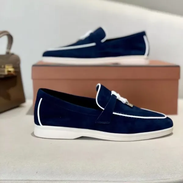 Hermès Loafer Navy Suede with White Trim Casual Shoes - 1