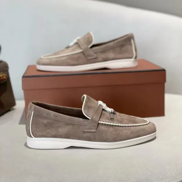 Hogan H222 Loafers Taupe Suede with White Trim Casual Shoes - 1