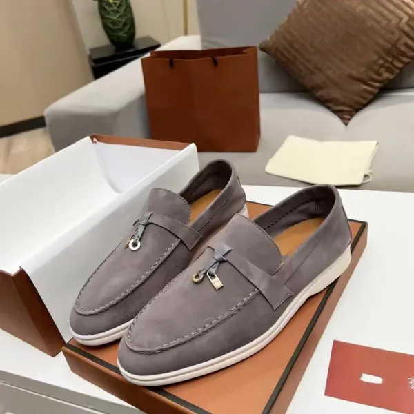 Hermès Loafer Gray Suede with Padlock Detail Casual Shoes - 1