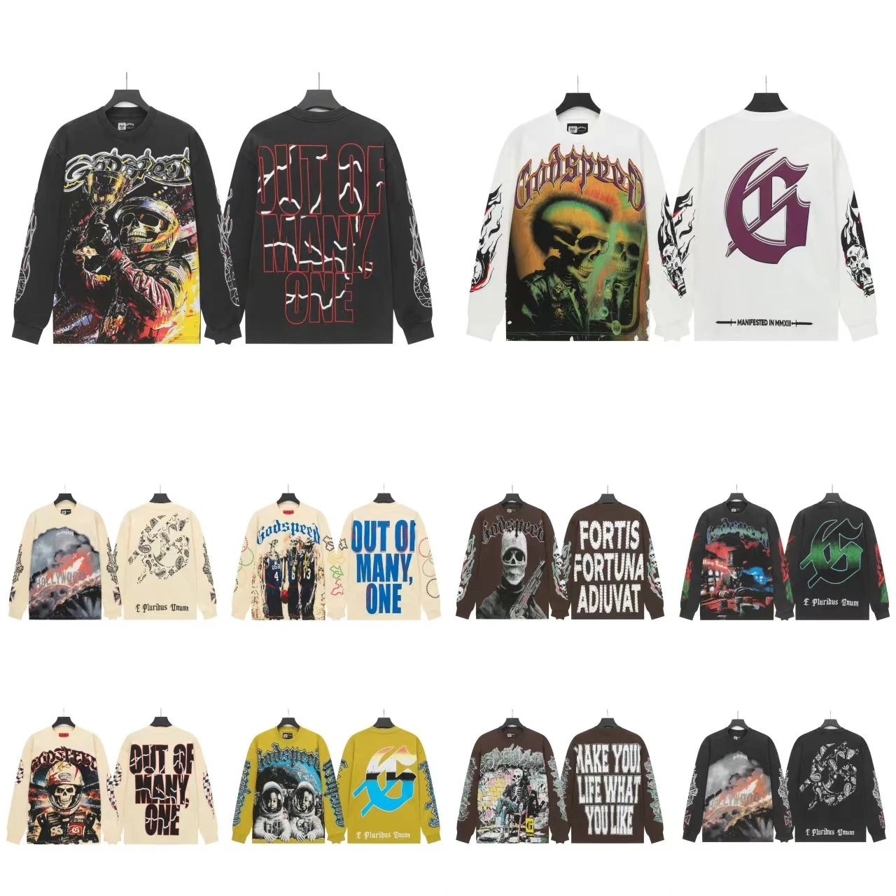 Godspeed Poker Skull Long Sleeve Tee Beige Multicolor T-Shirts - 4
