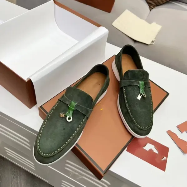 Hermès Oran Loafers Green Suede with Padlock Detail Casual Shoes - 1