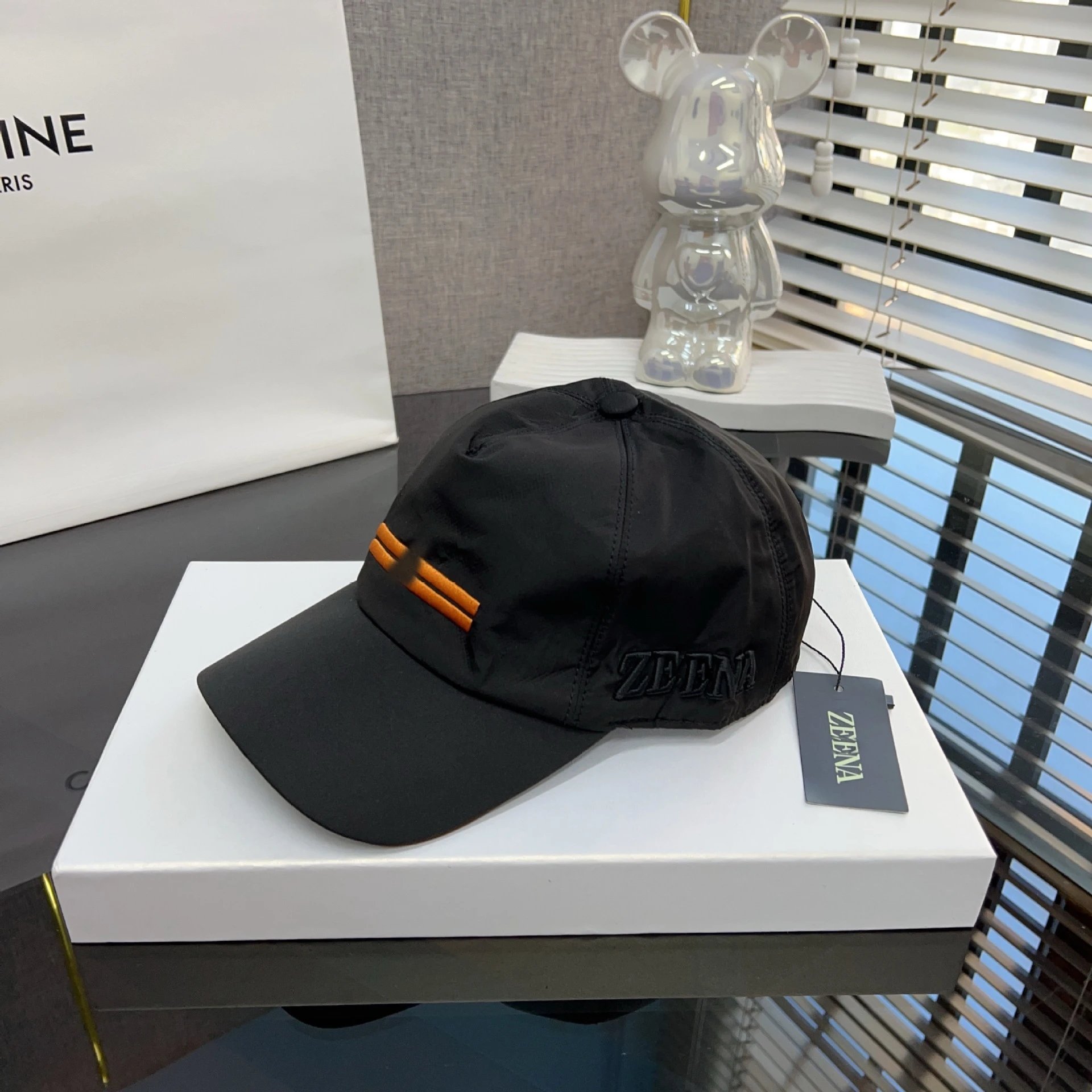 Zegna Baseball Cap Navy with Orange Stripe - 8