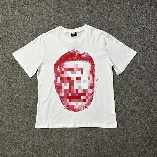 Design Pixelated Face Print White T-Shirt - 1