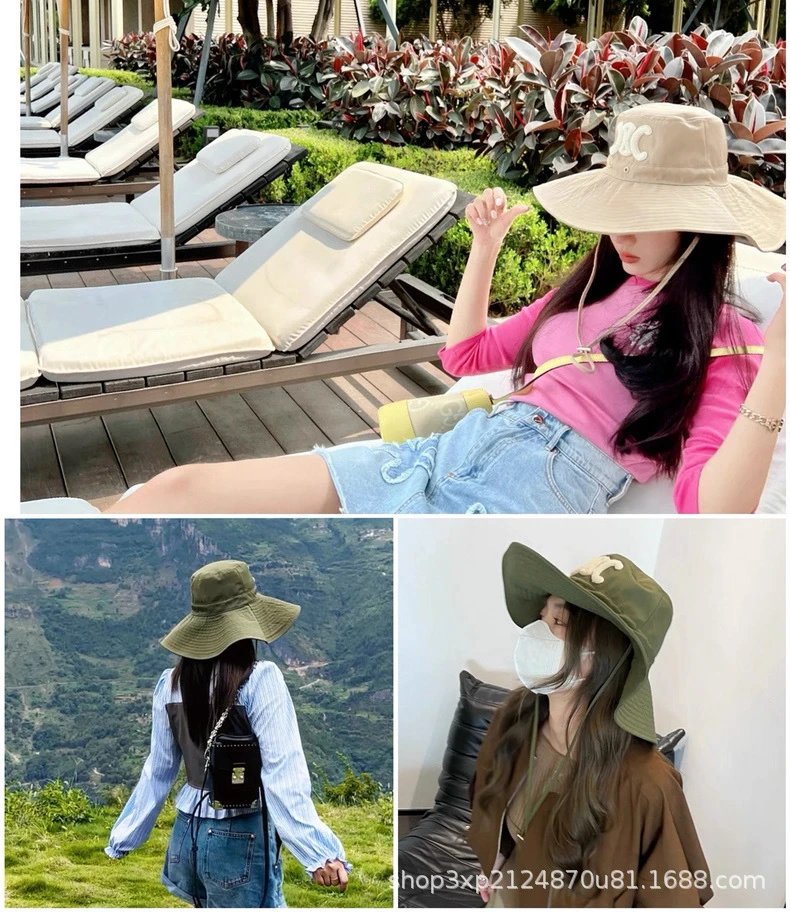 Design Wide Brim Corduroy Hat Beige Striped Hat - 6