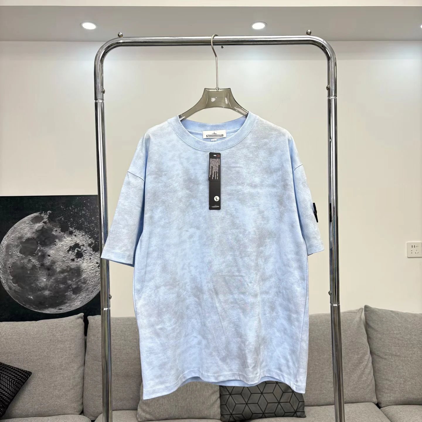 Design Acid Wash Light Blue Oversized T-Shirt - 5