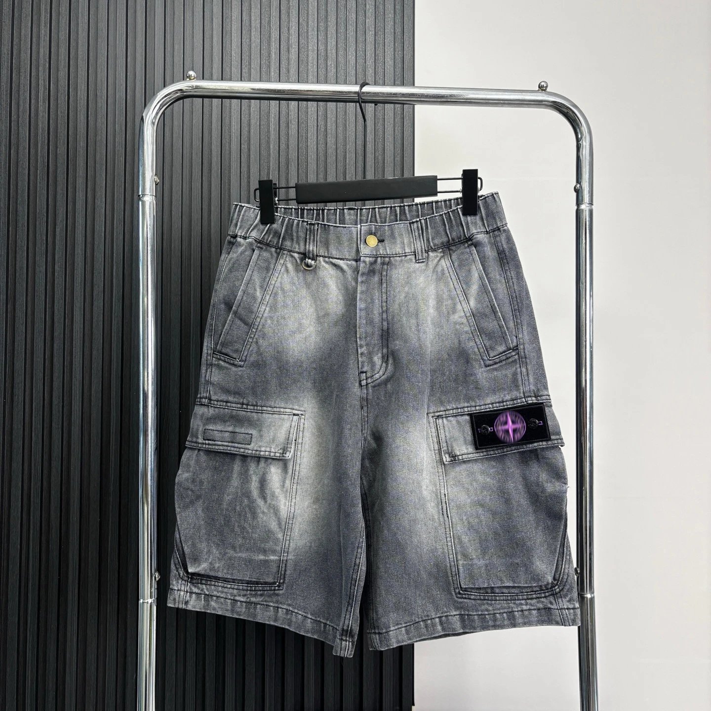 Stone Island Cargo Shorts Light Wash Denim - 5