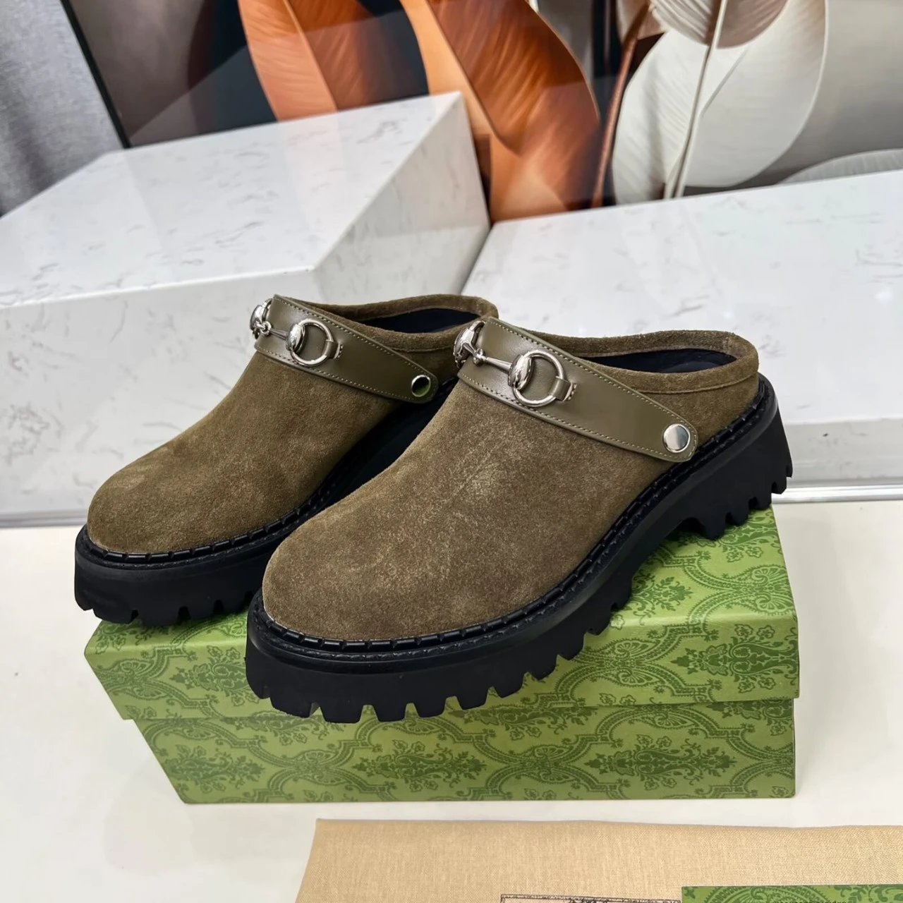 Gucci Horsebit Mule Brown Suede Chunky Platform Shoes Casual Shoes - 5