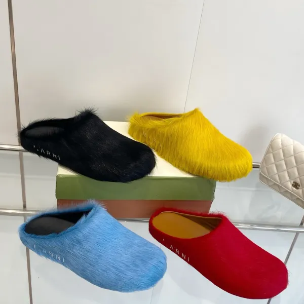 Design I.ARNi Furry Mule Yellow Slippers - 6