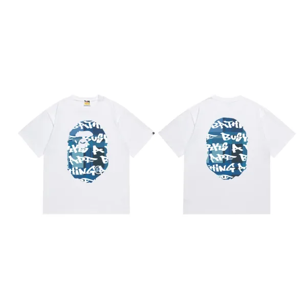 A Bathing Ape Camo Graffiti Ape Head White T-Shirt - 1
