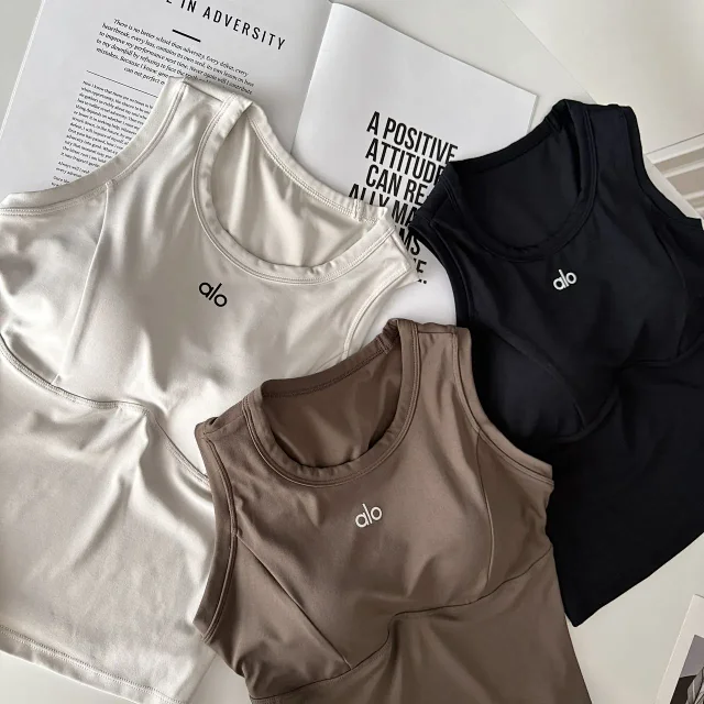 Alo Vests Sleeveless cropped athletic tank with built-in shelf bra product detail image 1