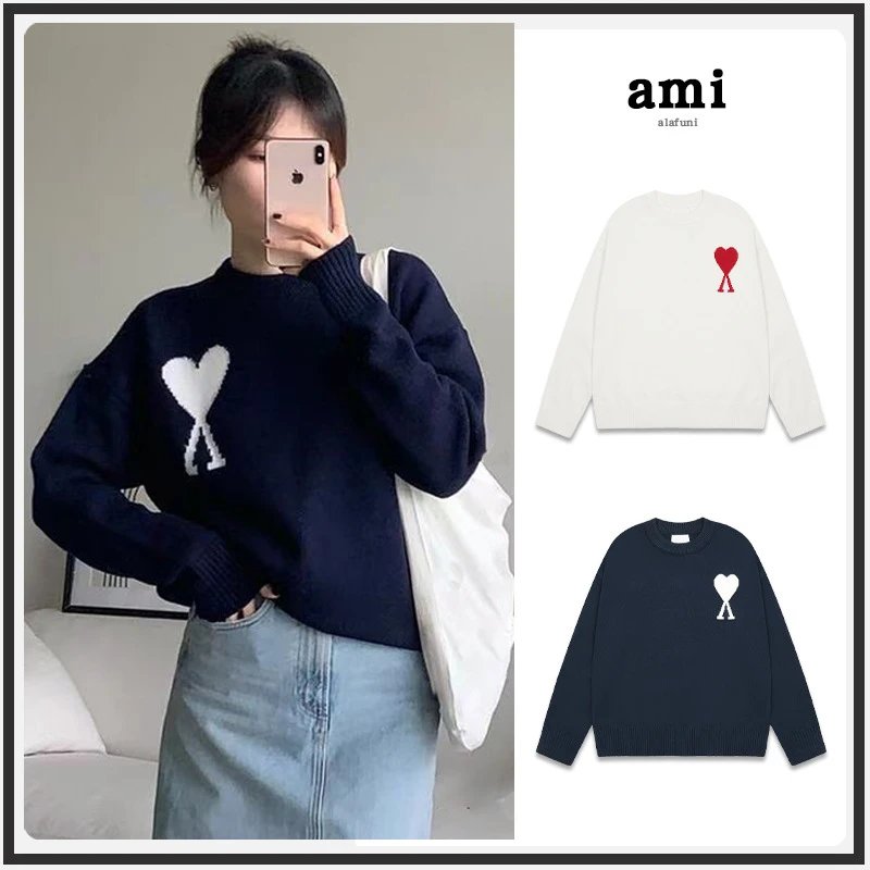 Ami Heart Knit Navy 