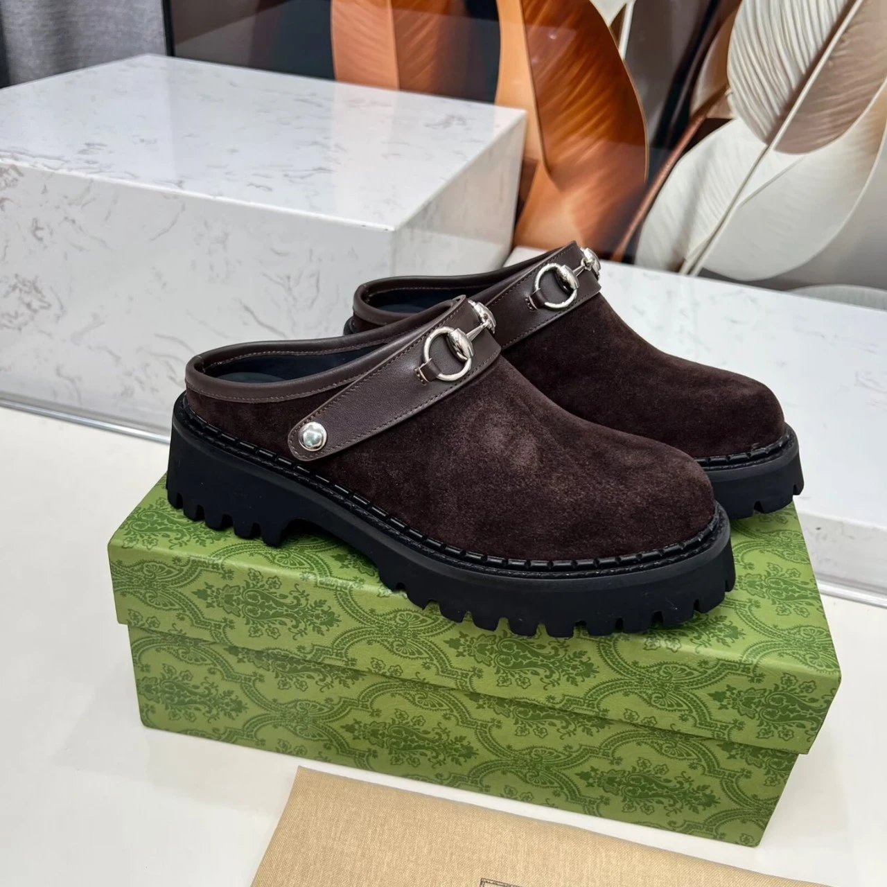 Gucci Horsebit Mule Brown Suede Chunky Platform Shoes Casual Shoes - 6