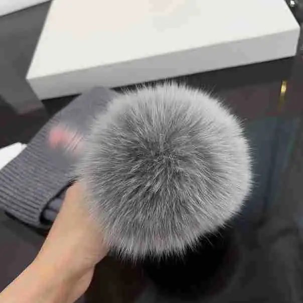 Design Two-Tone Ribbed Beanie with Fox Fur Pom-Pom Black / Gray Hat - 9