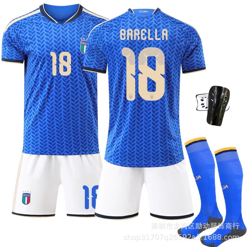 FIGC (Federazione Italiana Giuoco Calcio) FIGC Italy National Team 2024 Home Jersey Blue White Soccer Kit Jersey - 9