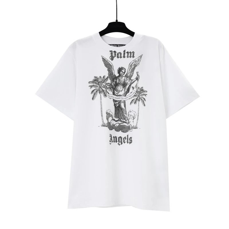 Palm Angels Logo Embroidered White T-Shirt - 39