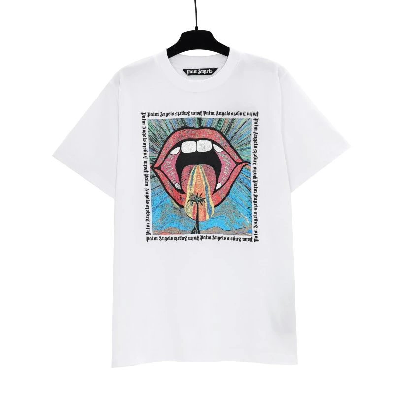 Palm Angels Logo Embroidered White T-Shirt - 23