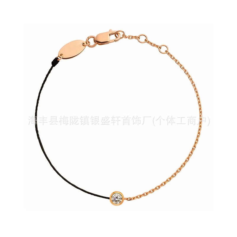 Design Minimalist Rose Gold Crystal Bracelet Black Cord Jewelry - 8