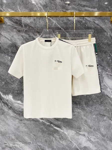 Louis Vuitton Monogram Embroidered Cream T-Shirt and Shorts Set - 1