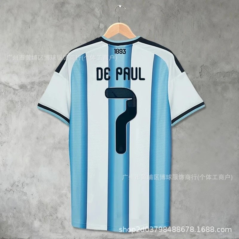 Design Argentina National Team Home Jersey J. Álvarez #9 Blue and White Stripes Football Jersey - 5