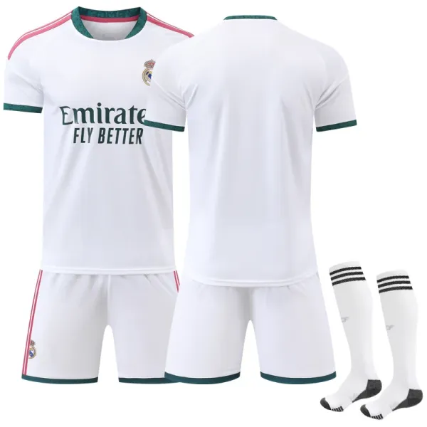Real Madrid Home Kit White Green Pink Jersey Set - 1