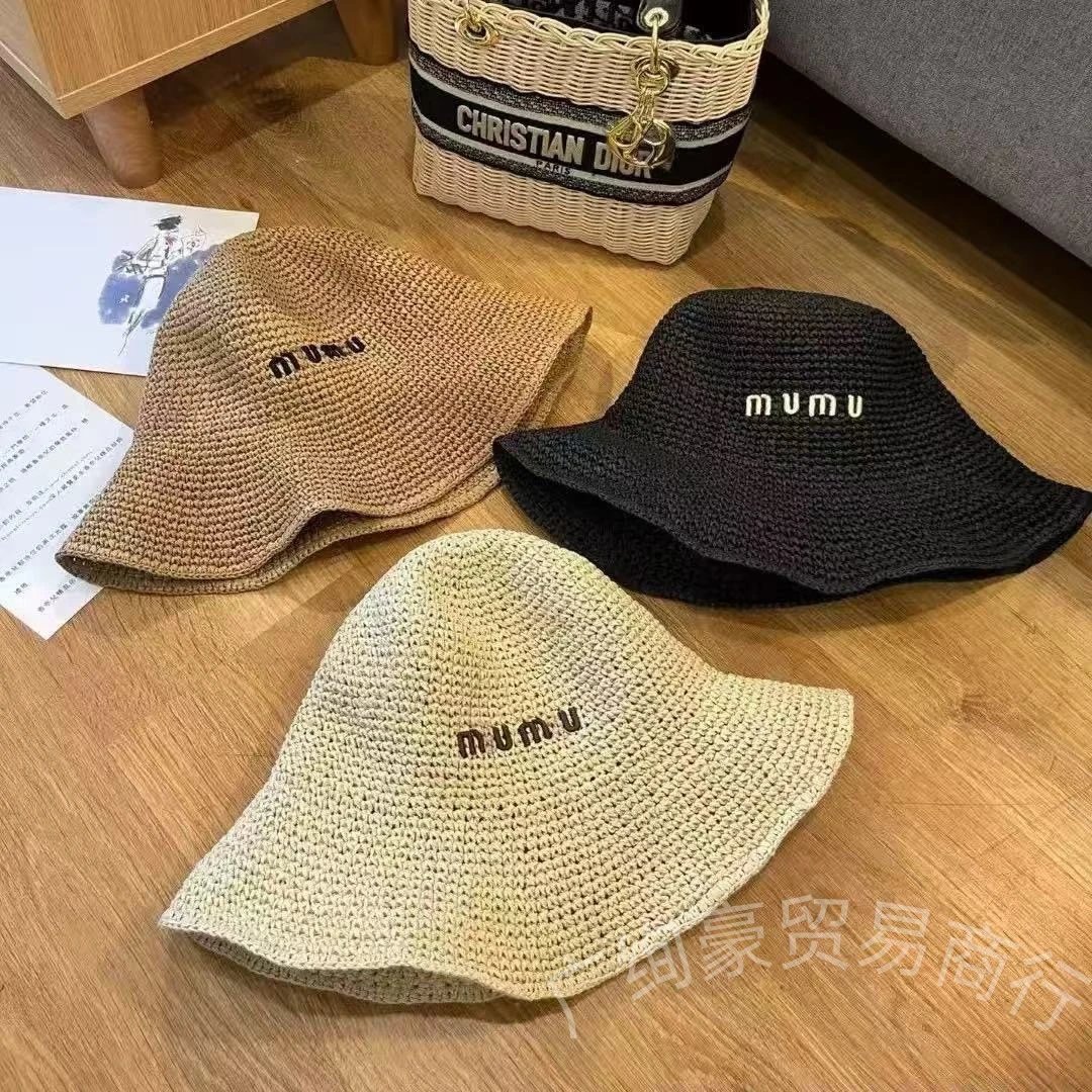 Miu Miu Woven Straw Bucket Hat Beige - 3