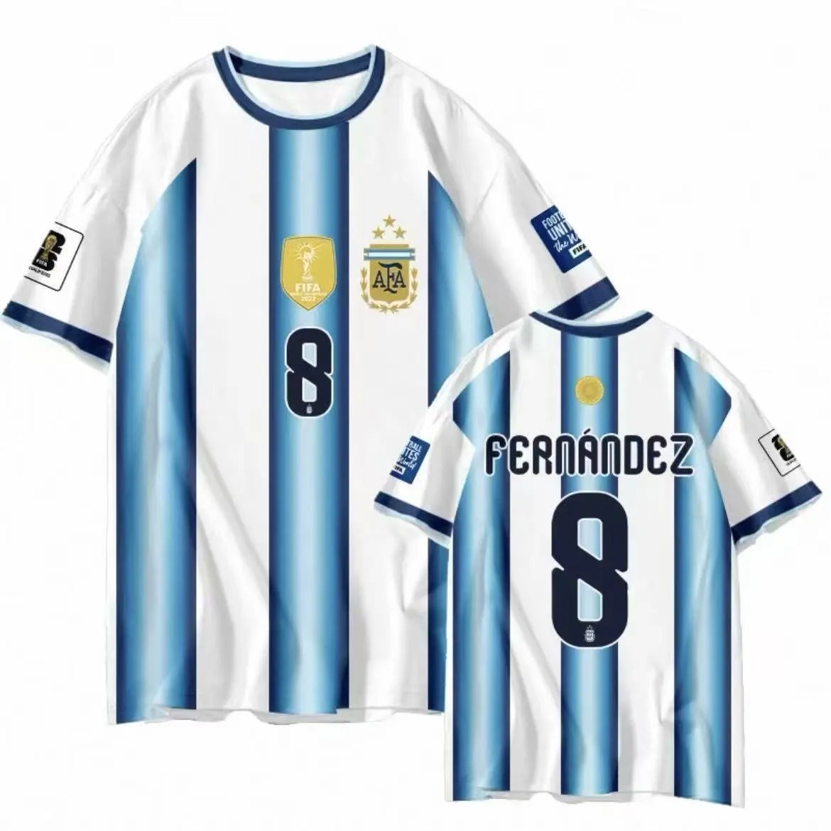 AFA Argentina National Team L. Martínez #22 Home Jersey Blue and White Striped Soccer Jersey - 3