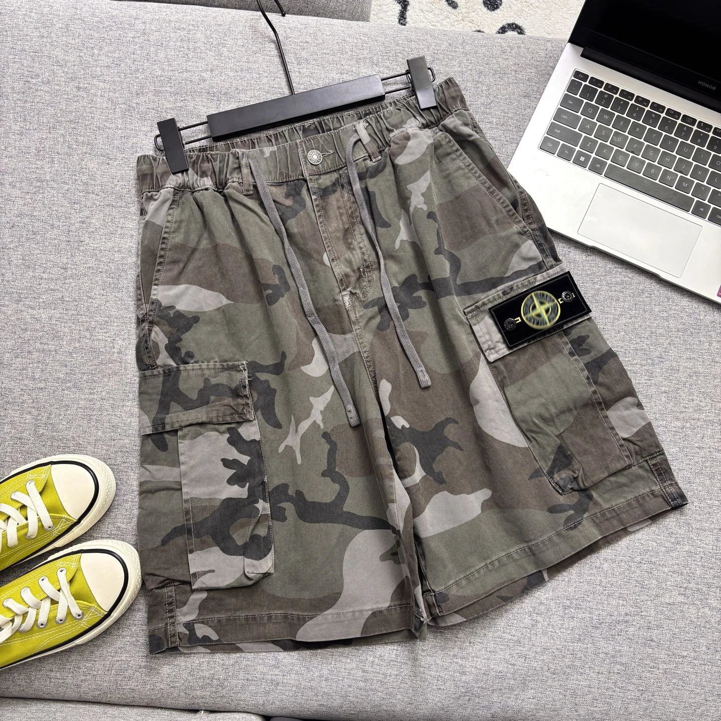 Stone Island Camo Cargo Shorts Army Green - 6
