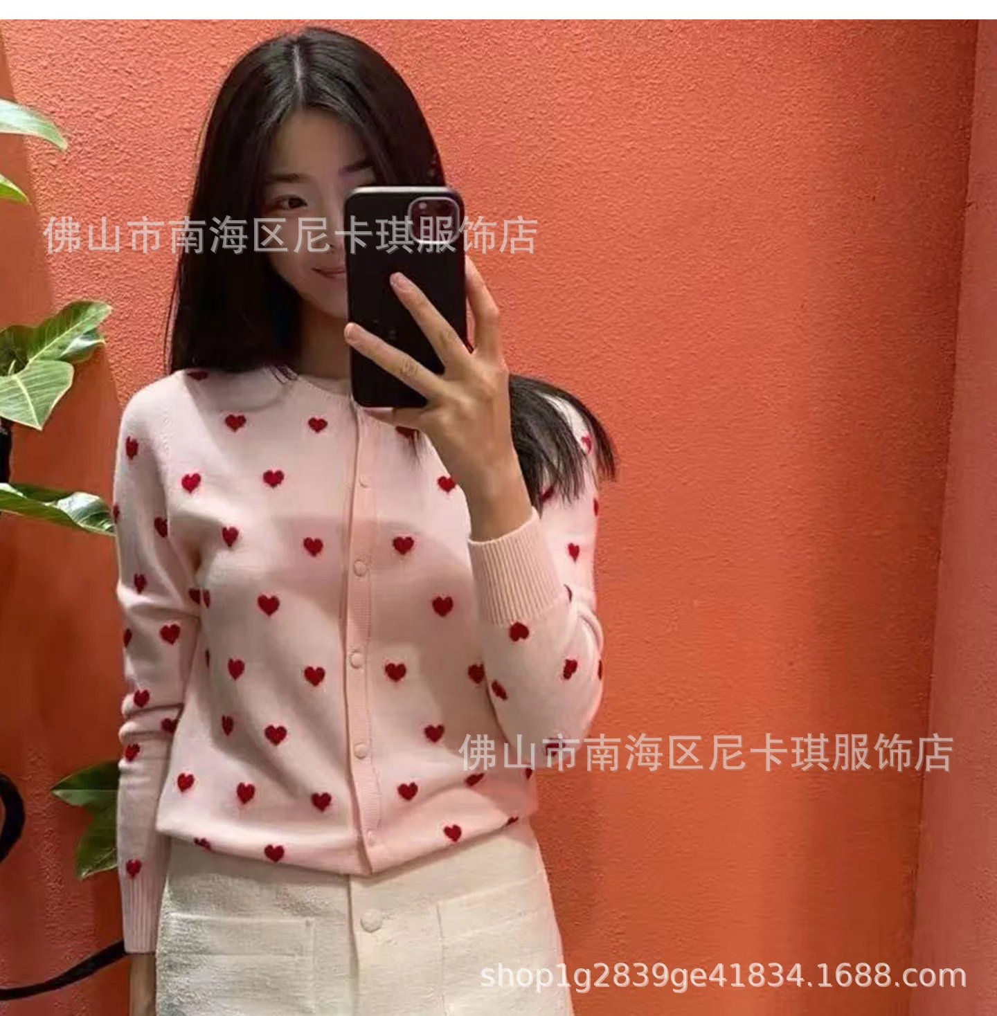 Design Heart Print Knit Cardigan Pink Outerwear.cardigan - 13
