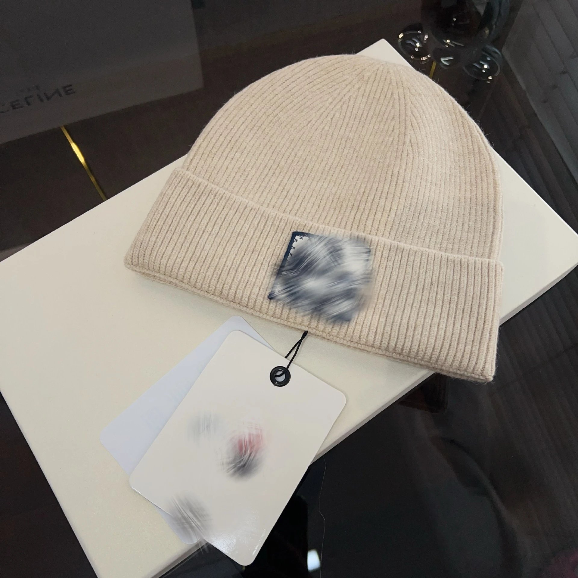 Celine Knit Beanie with Fur Patch Black - 3