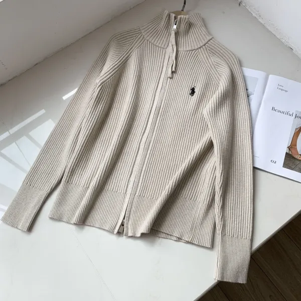 Polo Ralph Lauren Ribbed Zip-Up Turtleneck Sweater Beige - 1