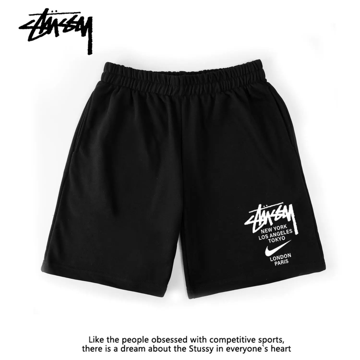 Stüssy T-Shirts Short-Sleeve Logo Graphic T-Shirt — [Black Collaborative Shorts]
