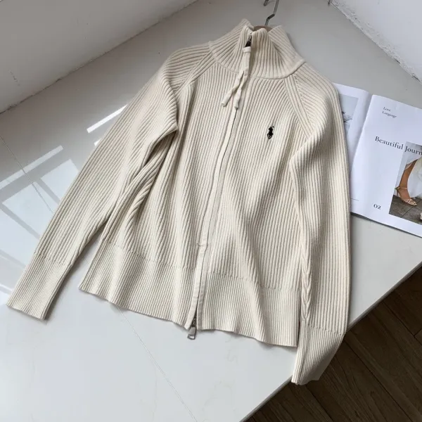Polo Ralph Lauren Ribbed Zip-Up Turtleneck Sweater Beige - 1
