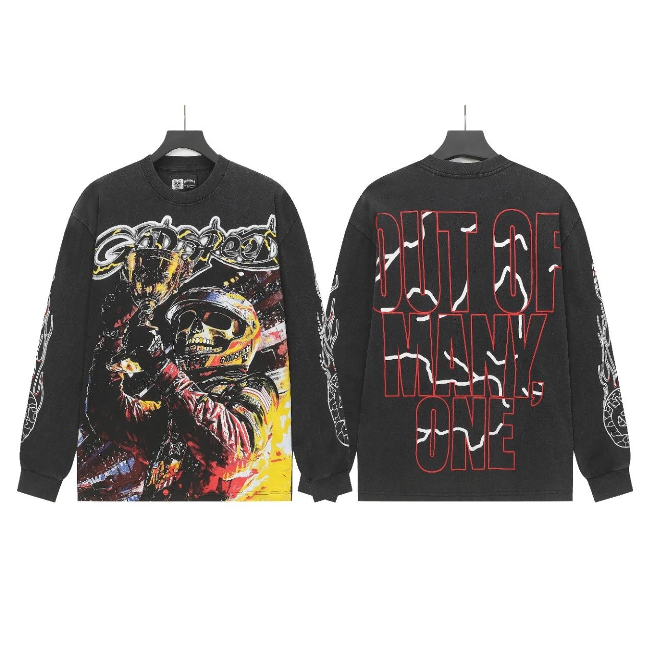 Godspeed Poker Skull Long Sleeve Tee Beige Multicolor T-Shirts - 13