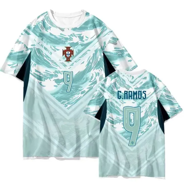 Portugal National Team C. Ramos #9 Wave Print Jersey T-Shirt - 1