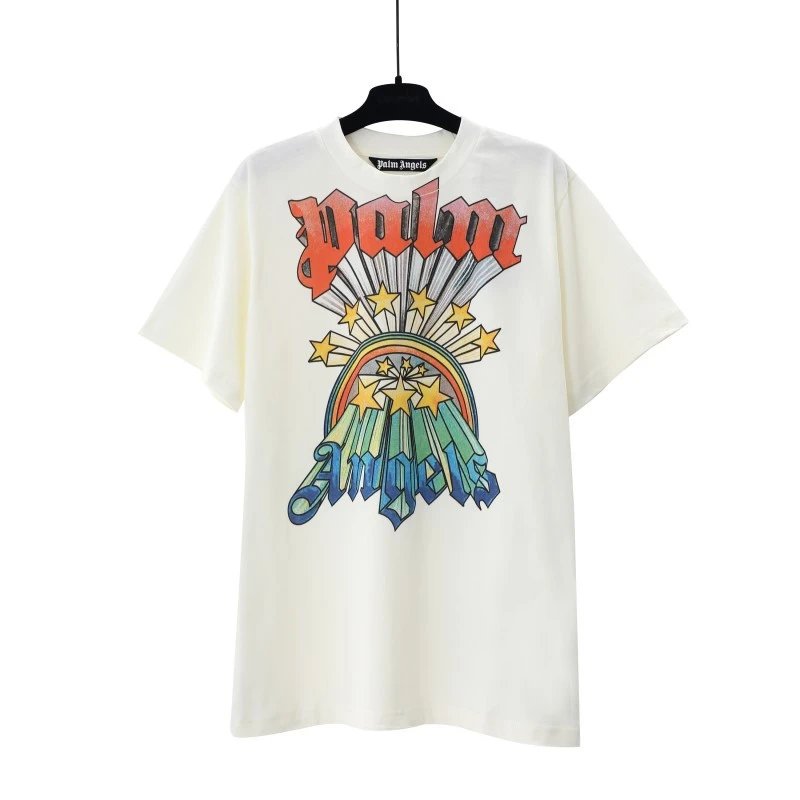 Palm Angels Logo Embroidered White T-Shirt - 43